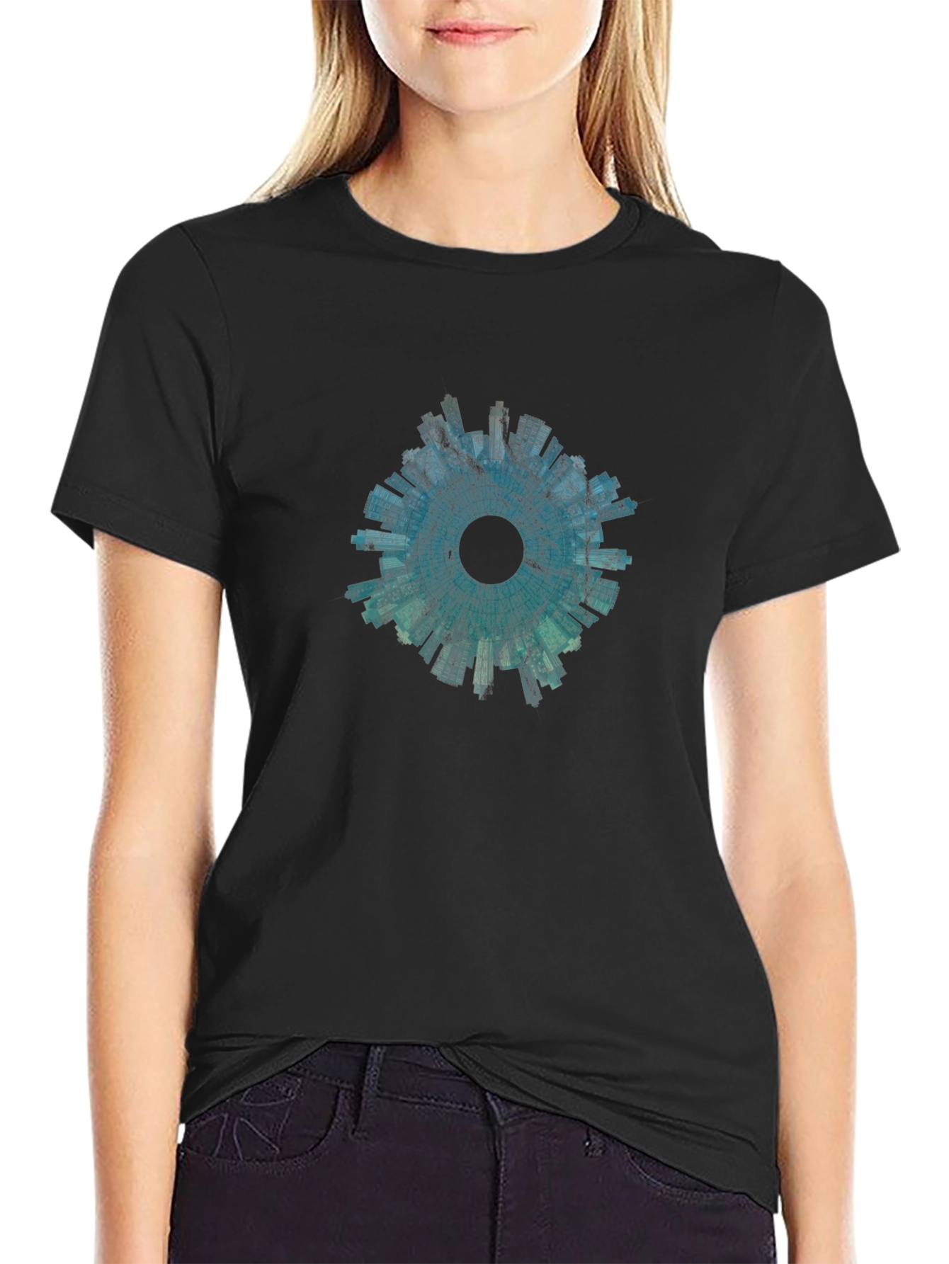 Abstract Cityscape Graphic Tee - Black