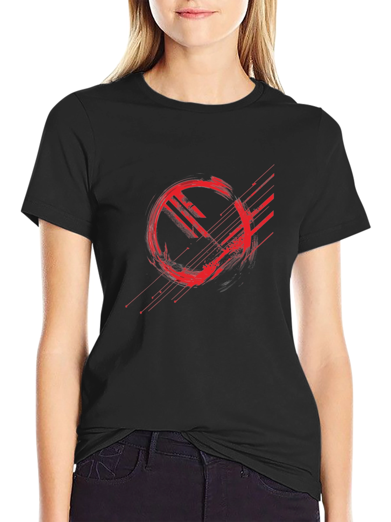 Abstract Red Graphic Print Black T-Shirt