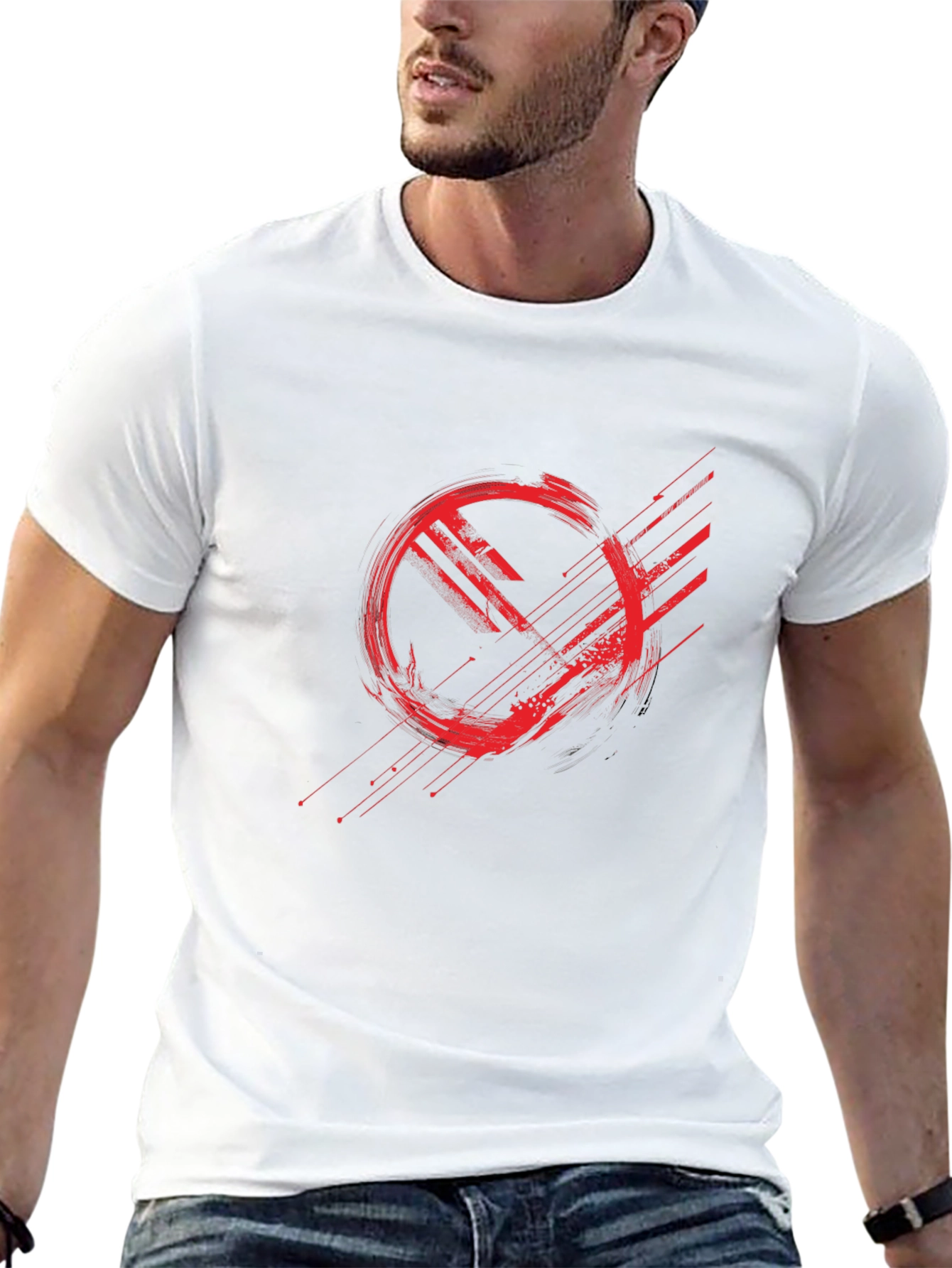 Abstract Red Graphic Print Black T-Shirt
