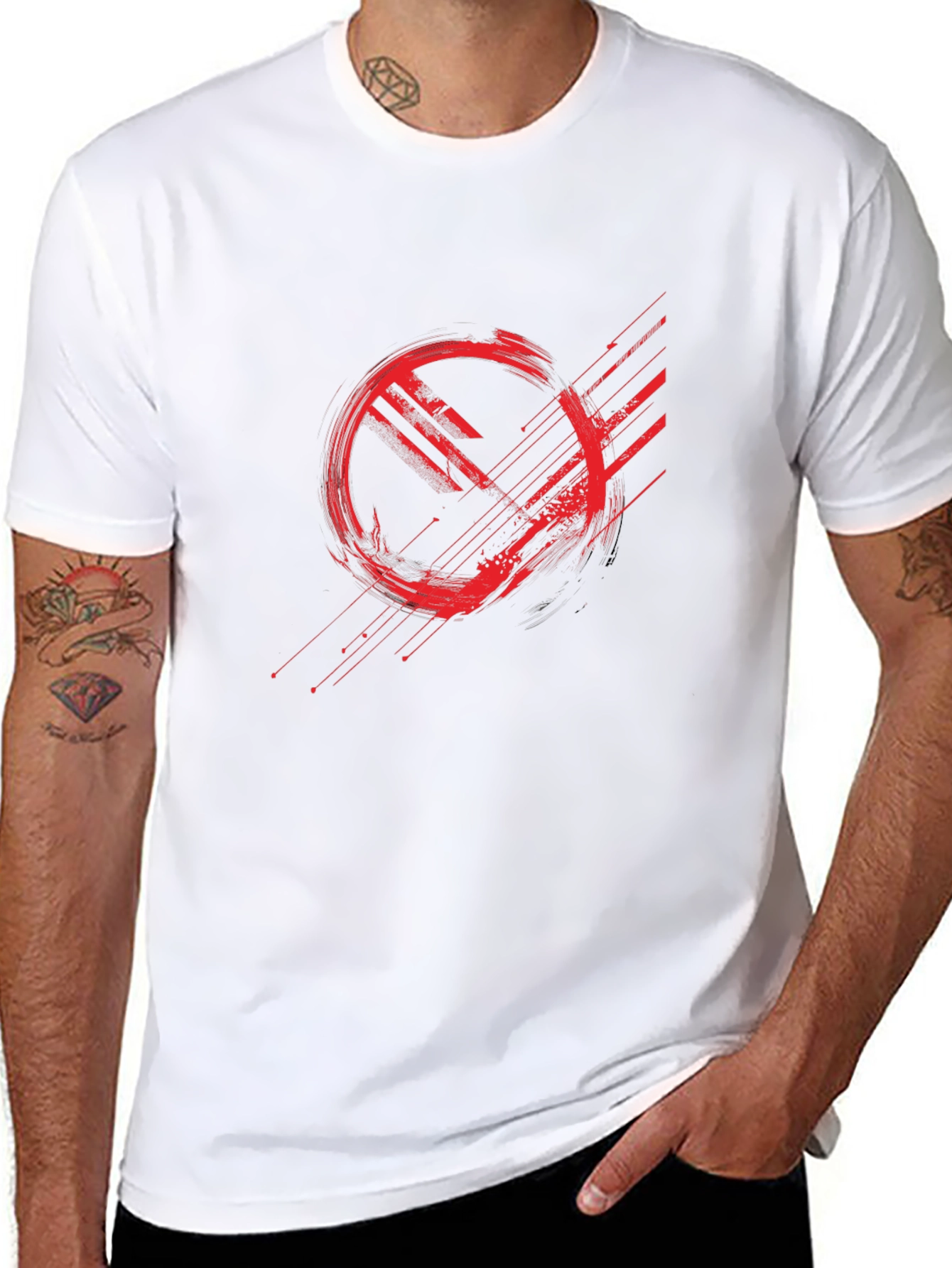 Abstract Red Graphic Print Black T-Shirt