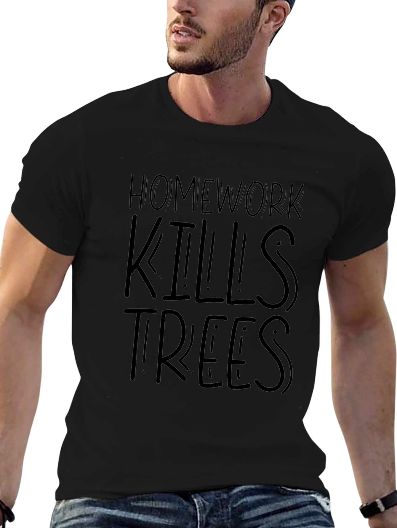 Homework Kills Trees Black T-Shirt