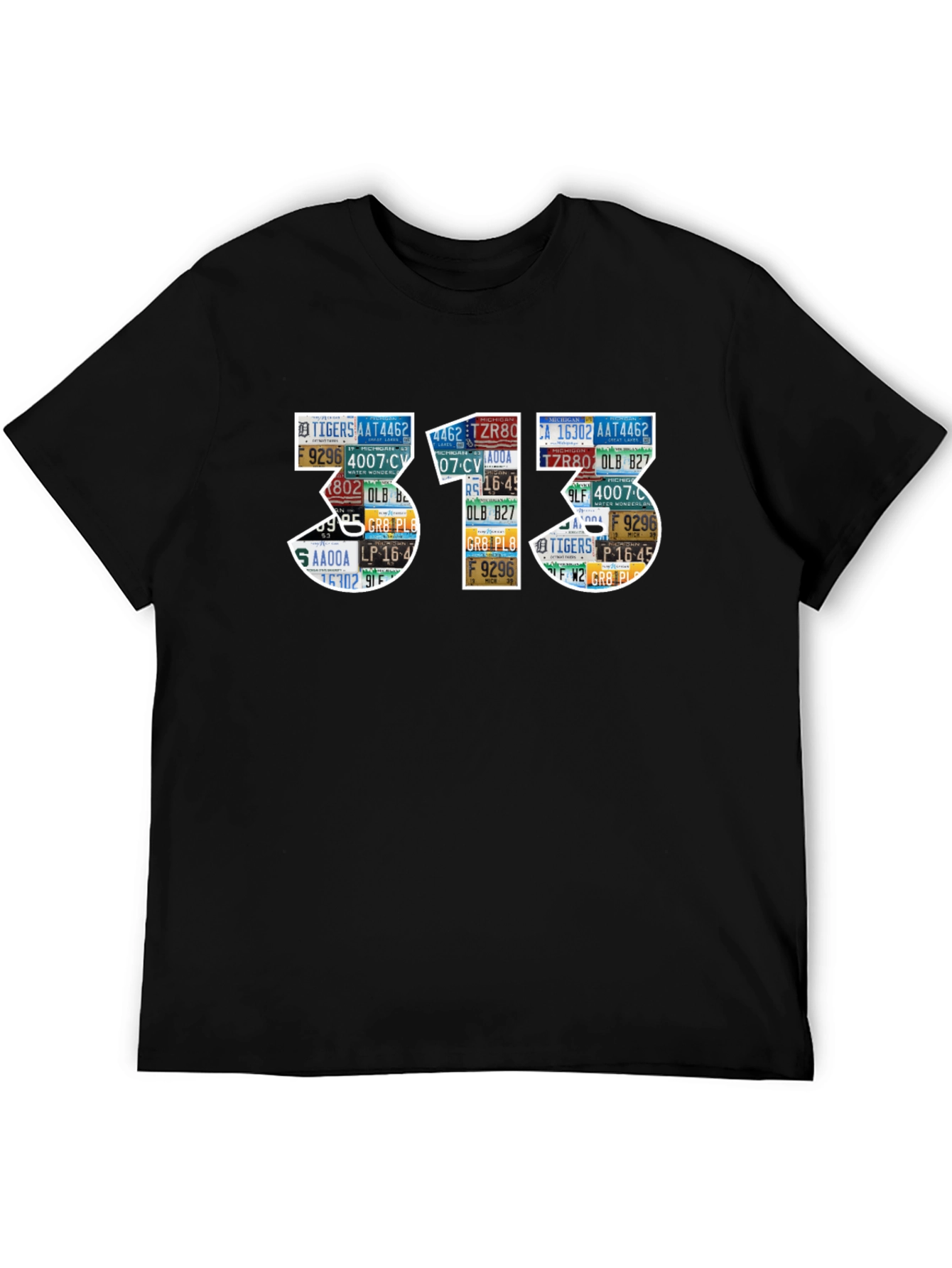 313 License Plate Art Black T-Shirt