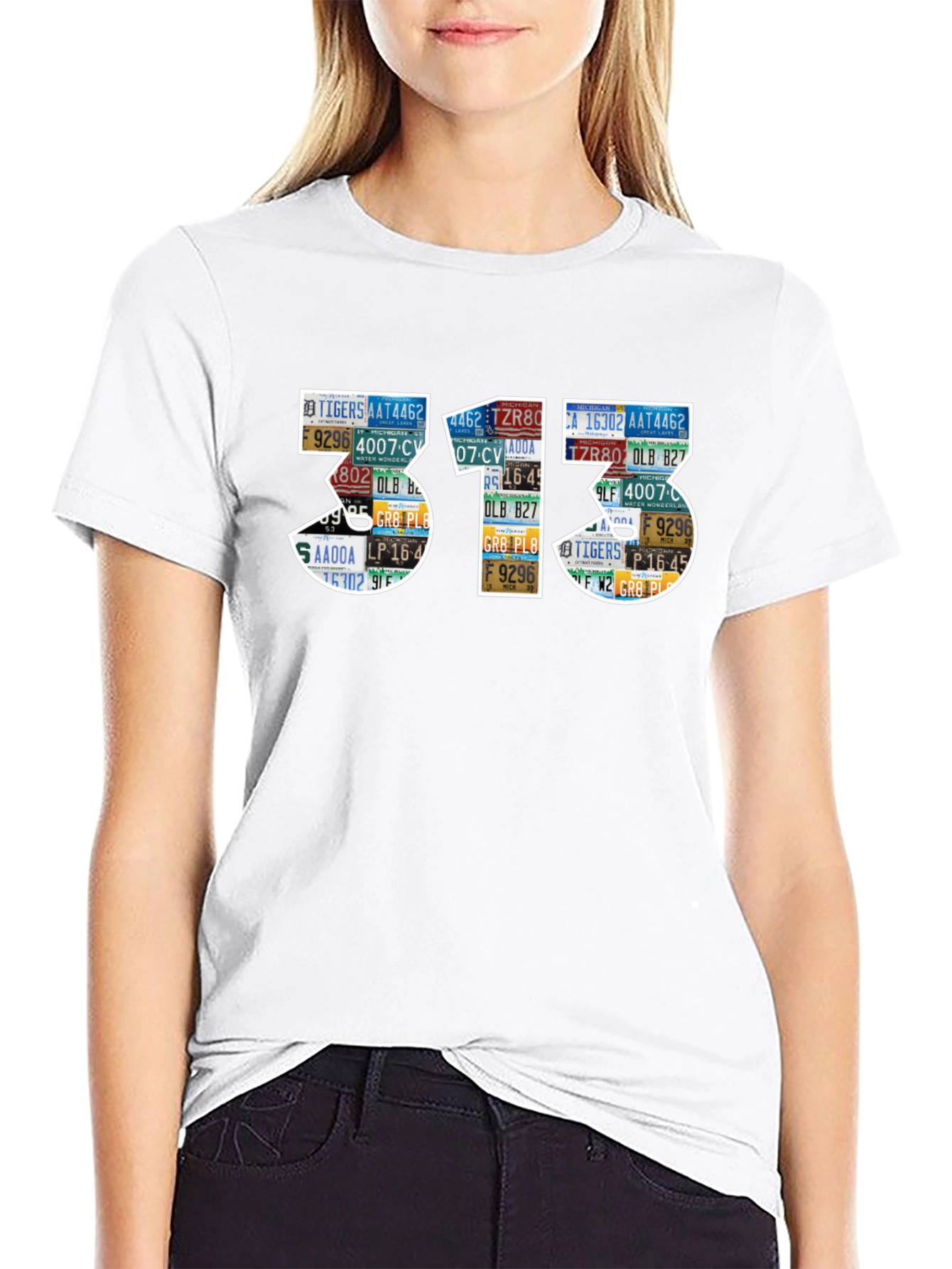 313 License Plate Art Black T-Shirt