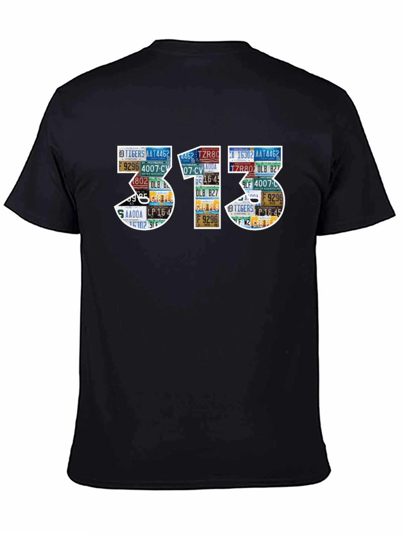 313 License Plate Art Black T-Shirt