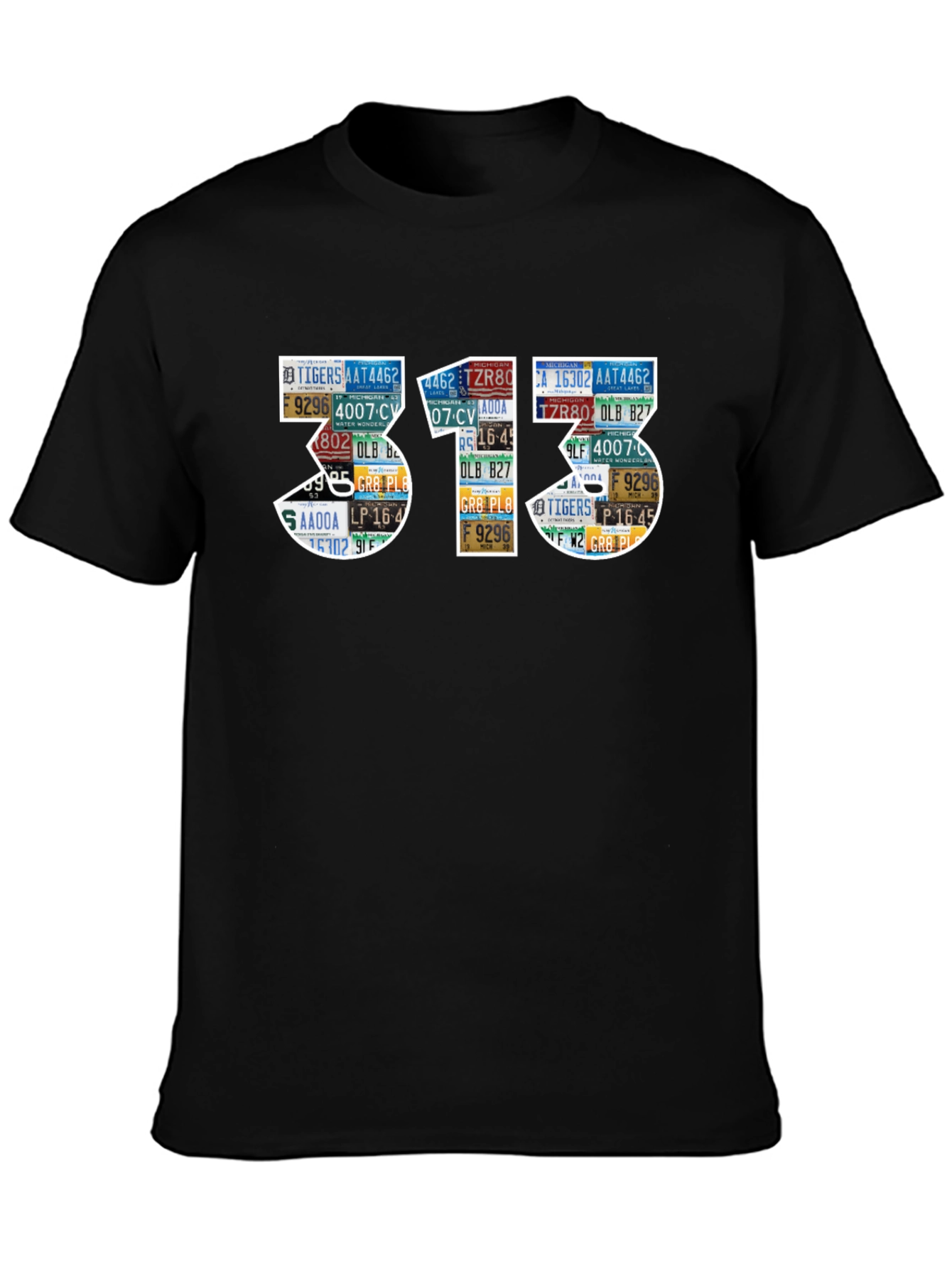 313 License Plate Art Black T-Shirt
