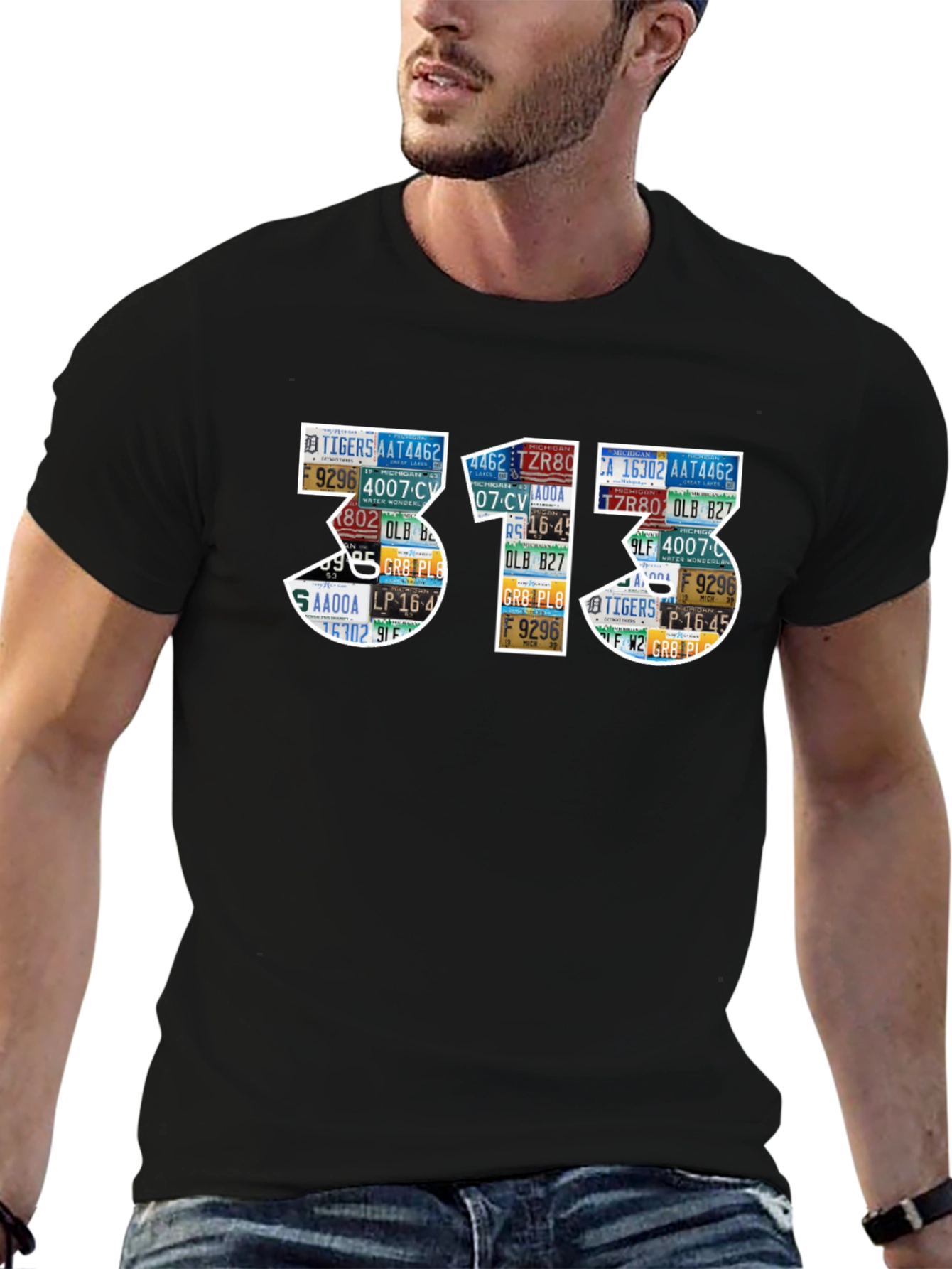 313 License Plate Art Black T-Shirt