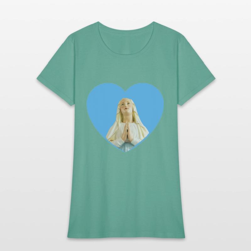 Virgin Mother Mary Praying Blue Heart