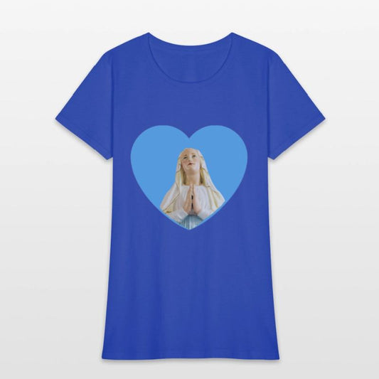 Virgin Mother Mary Praying Blue Heart