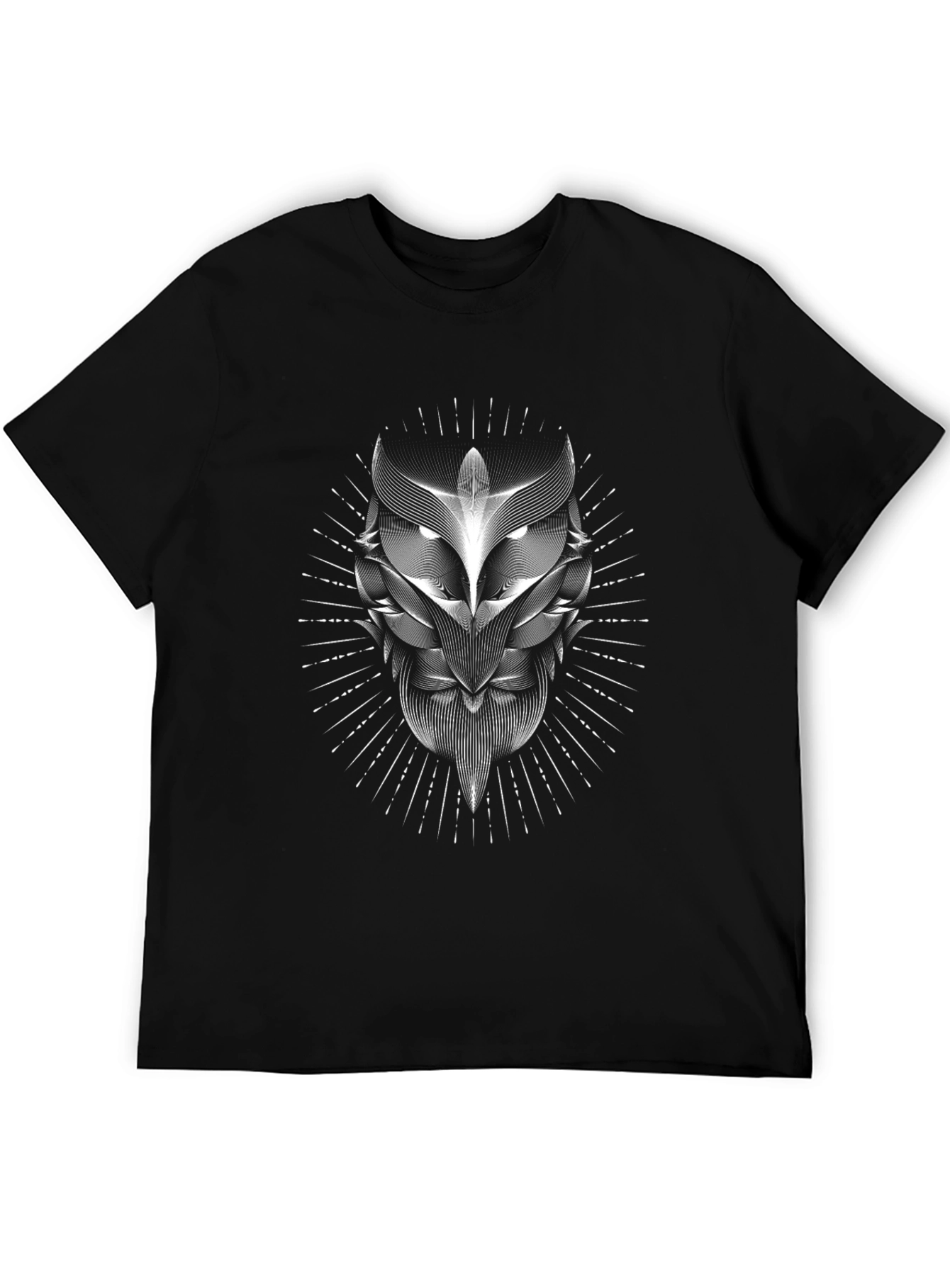 Abstract Owl Graphic Print Black T-Shirt
