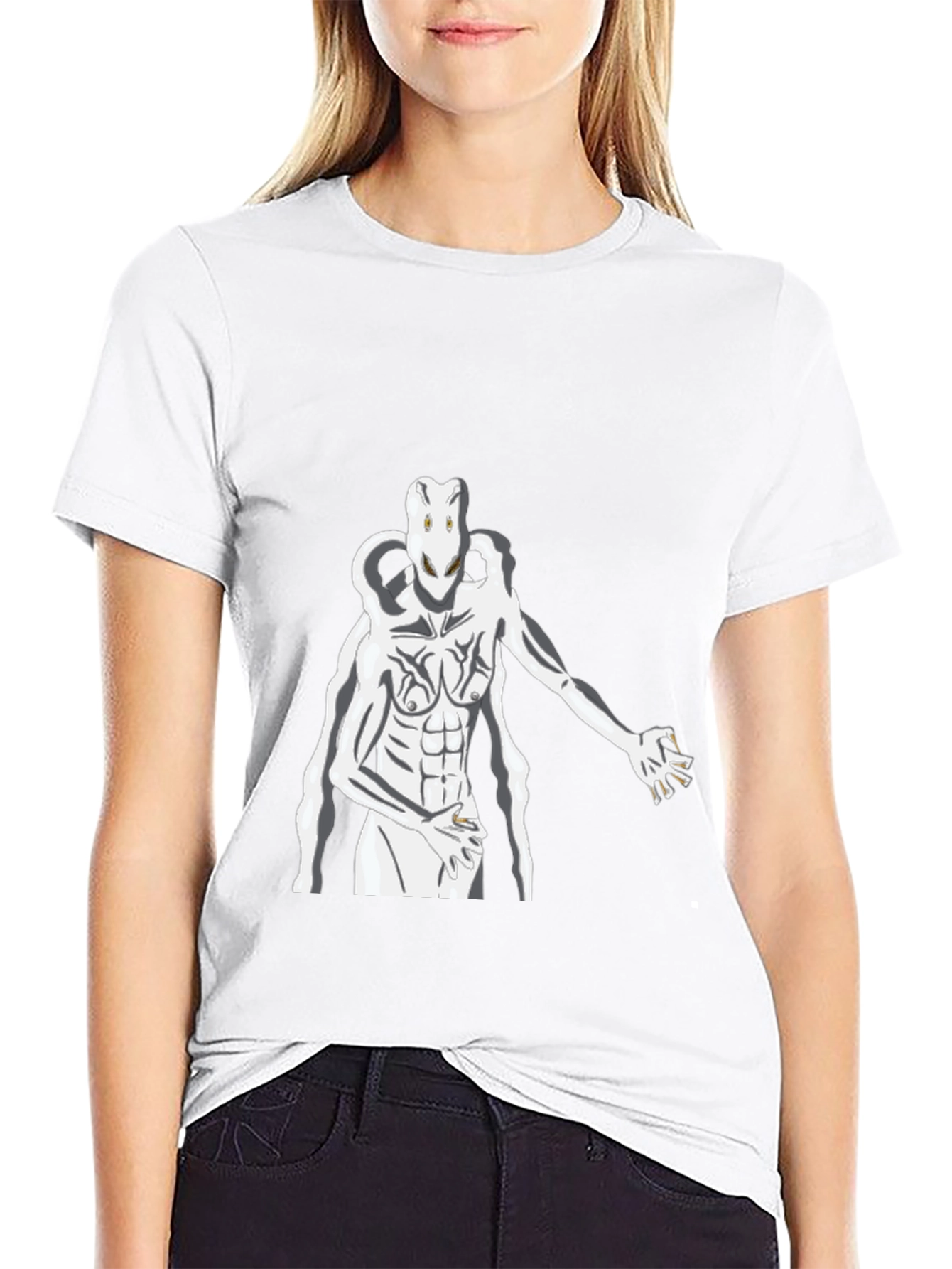 Abstract White Figure Graphic Black T-Shirt