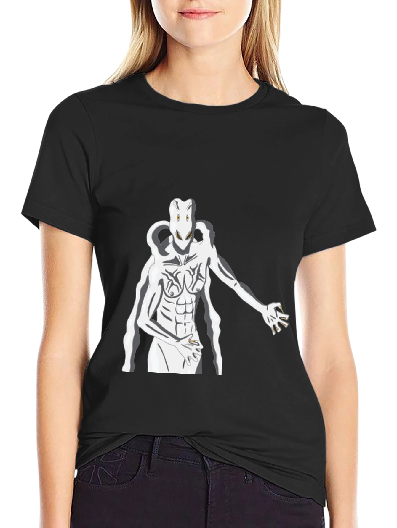 Abstract White Figure Graphic Black T-Shirt
