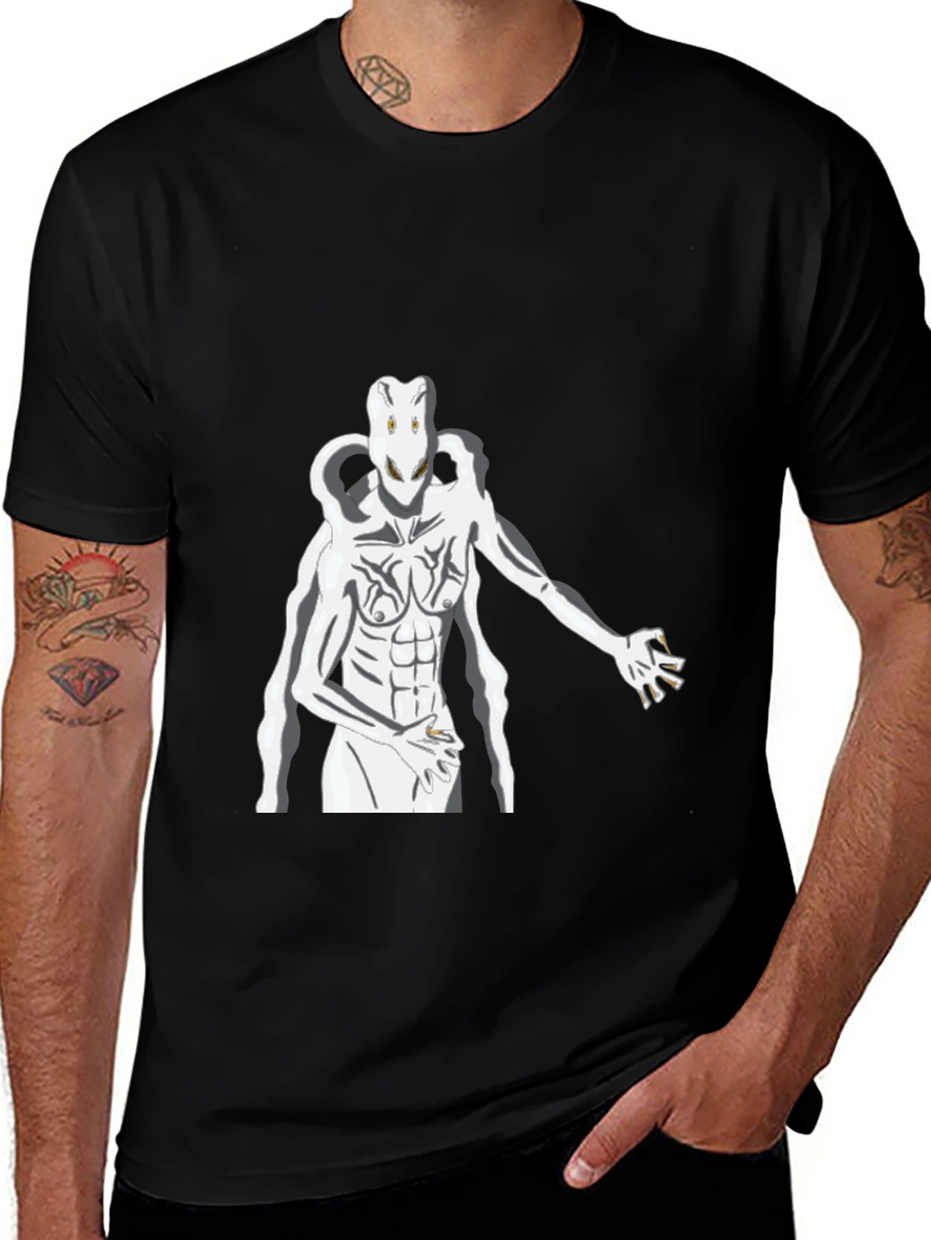 Abstract White Figure Graphic Black T-Shirt