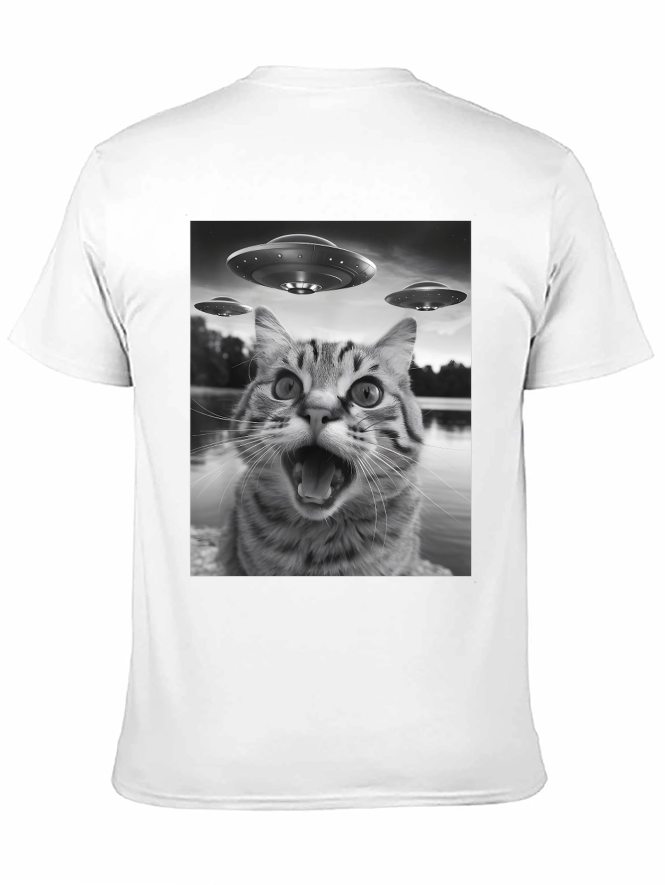 Alien Cat Abduction Black T-Shirt