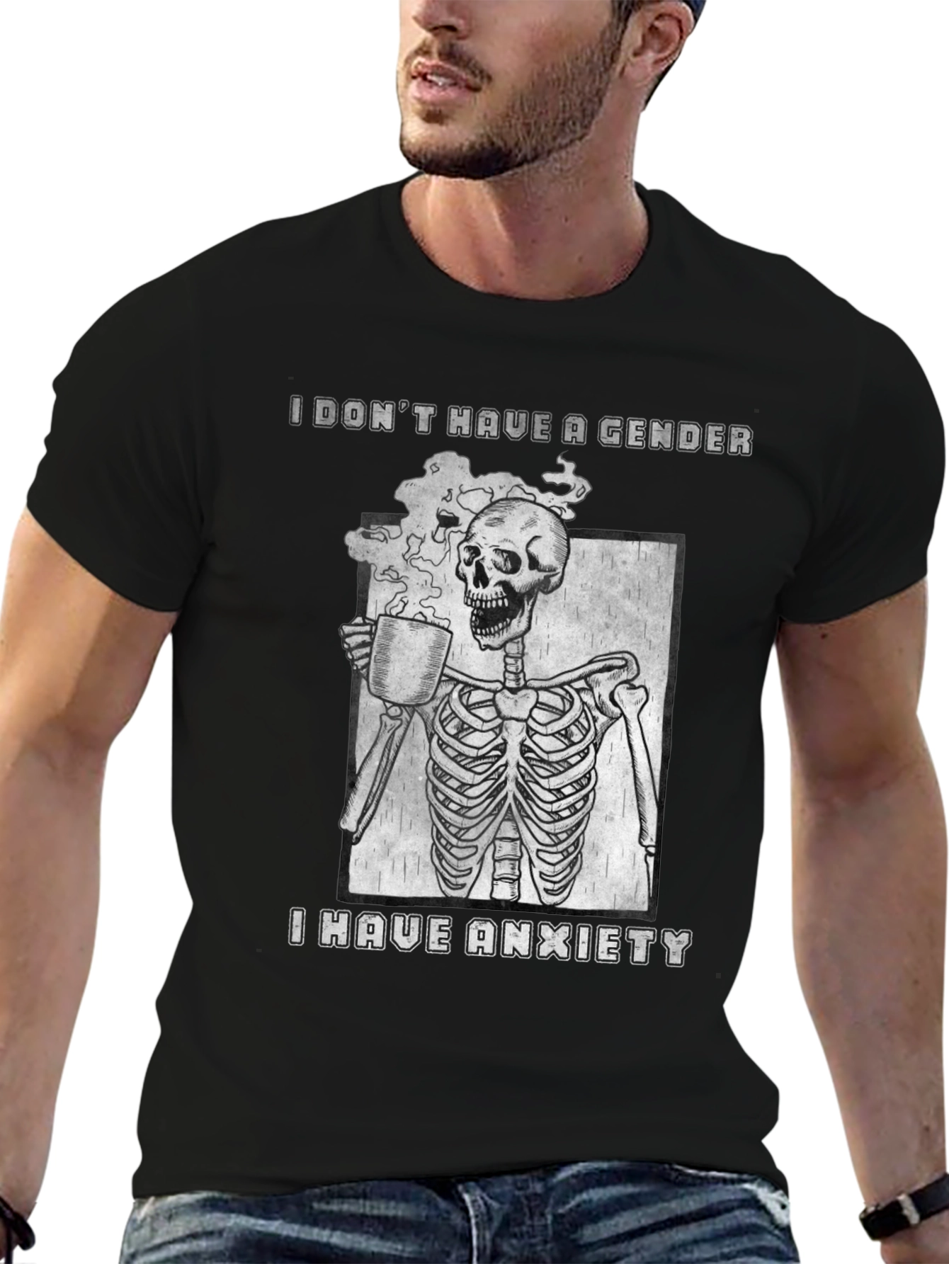 I Dont Have a Gender Anxiety Skeleton Graphic T-Shirt