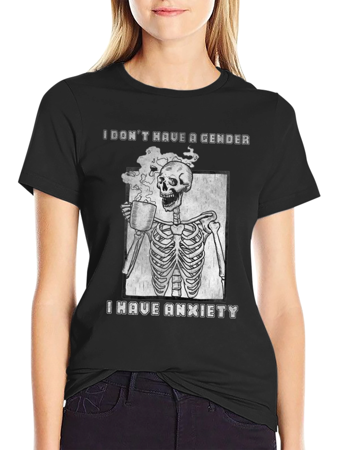 I Dont Have a Gender Anxiety Skeleton Graphic T-Shirt