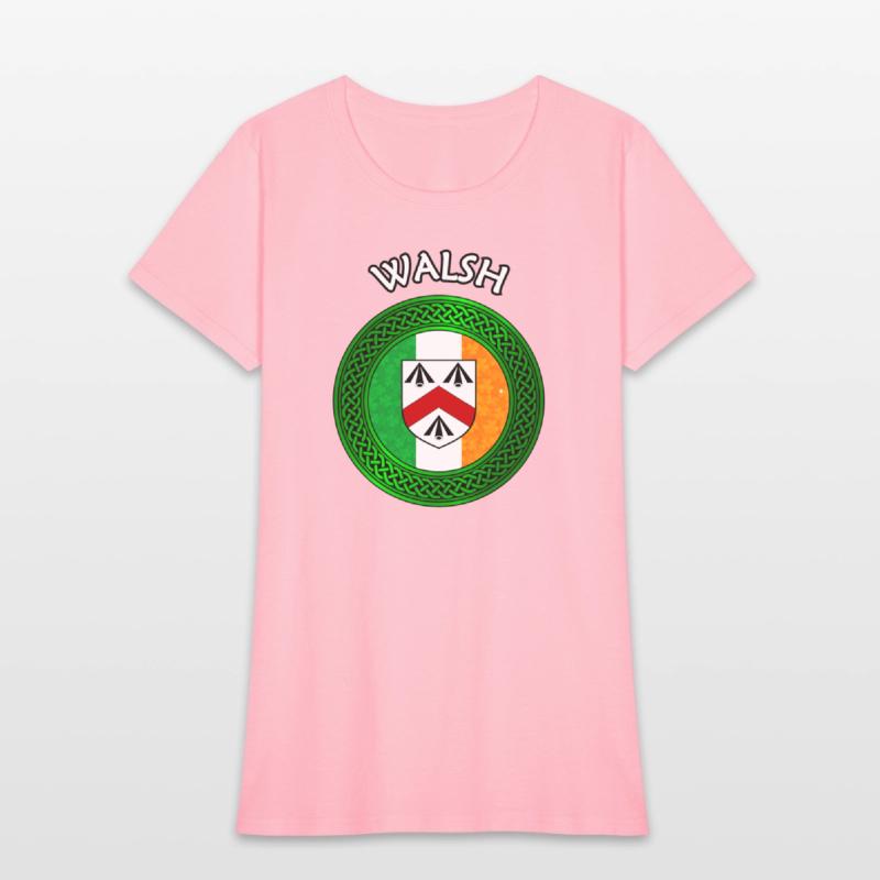 Walsh Coat of Arms on Shamrock Irish Flag