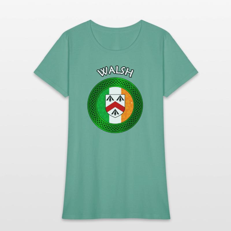 Walsh Coat of Arms on Shamrock Irish Flag