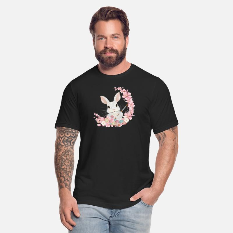 white Easter bunny with flowers and brush