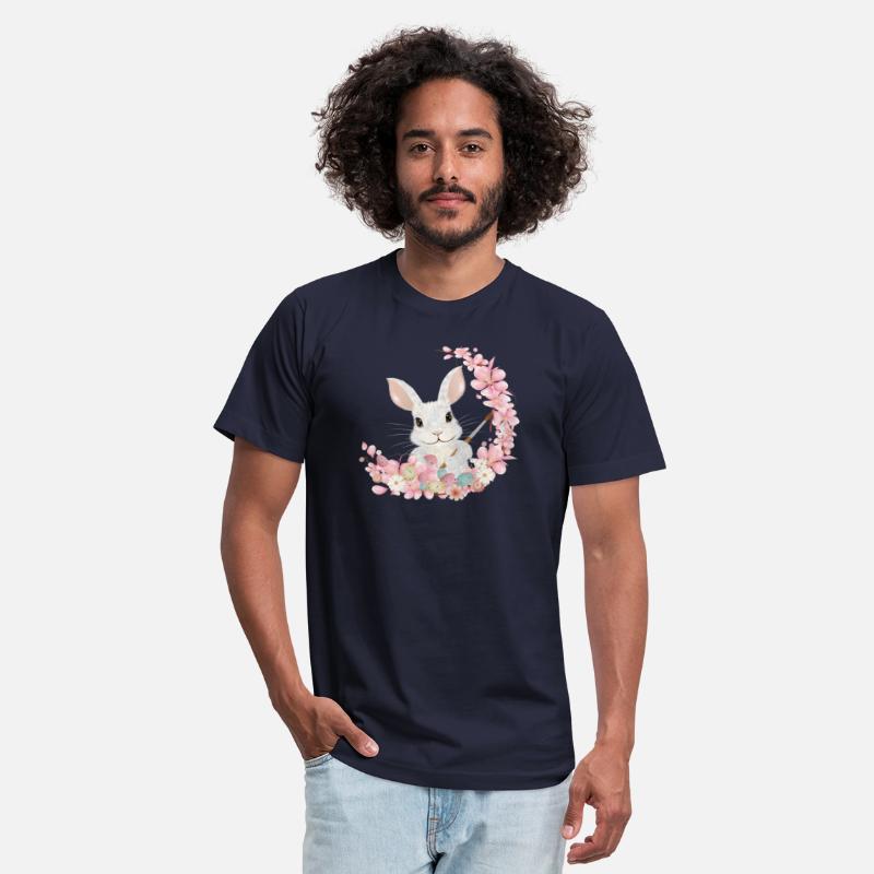 white Easter bunny with flowers and brush