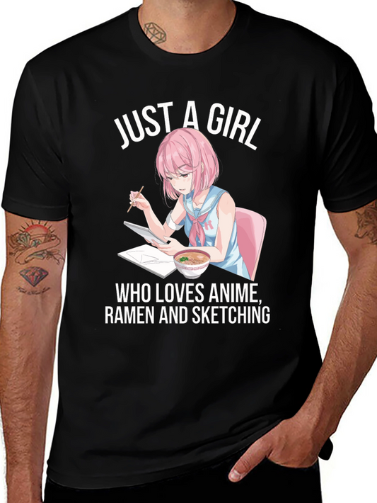 Anime Ramen Sketching Girl Graphic T-Shirt