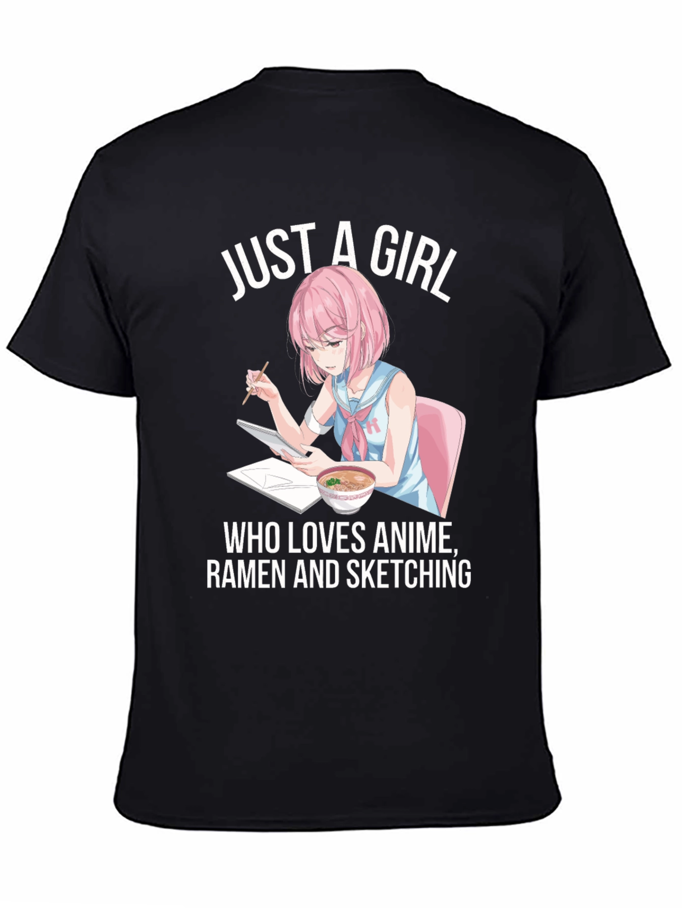 Anime Ramen Sketching Girl Graphic T-Shirt