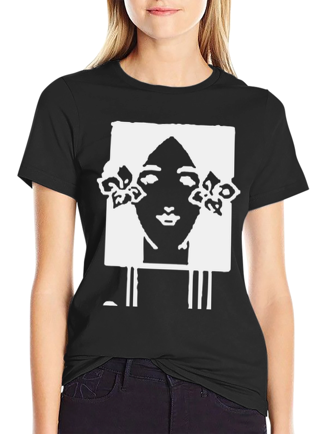 Abstract Woman Graphic T-Shirt - Black