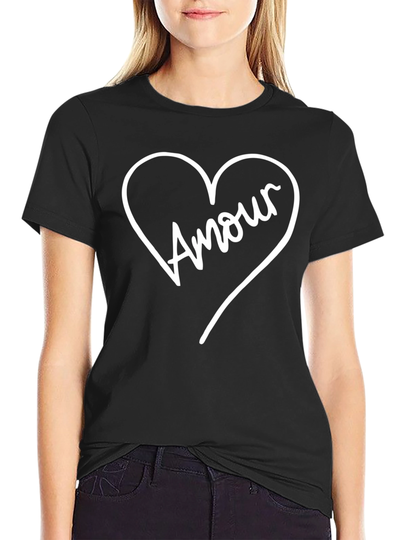 Amour Heart Graphic Black T-Shirt