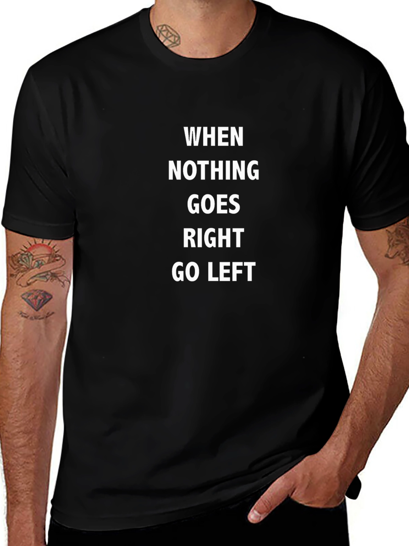 Humorous Go Left Graphic Black T-Shirt