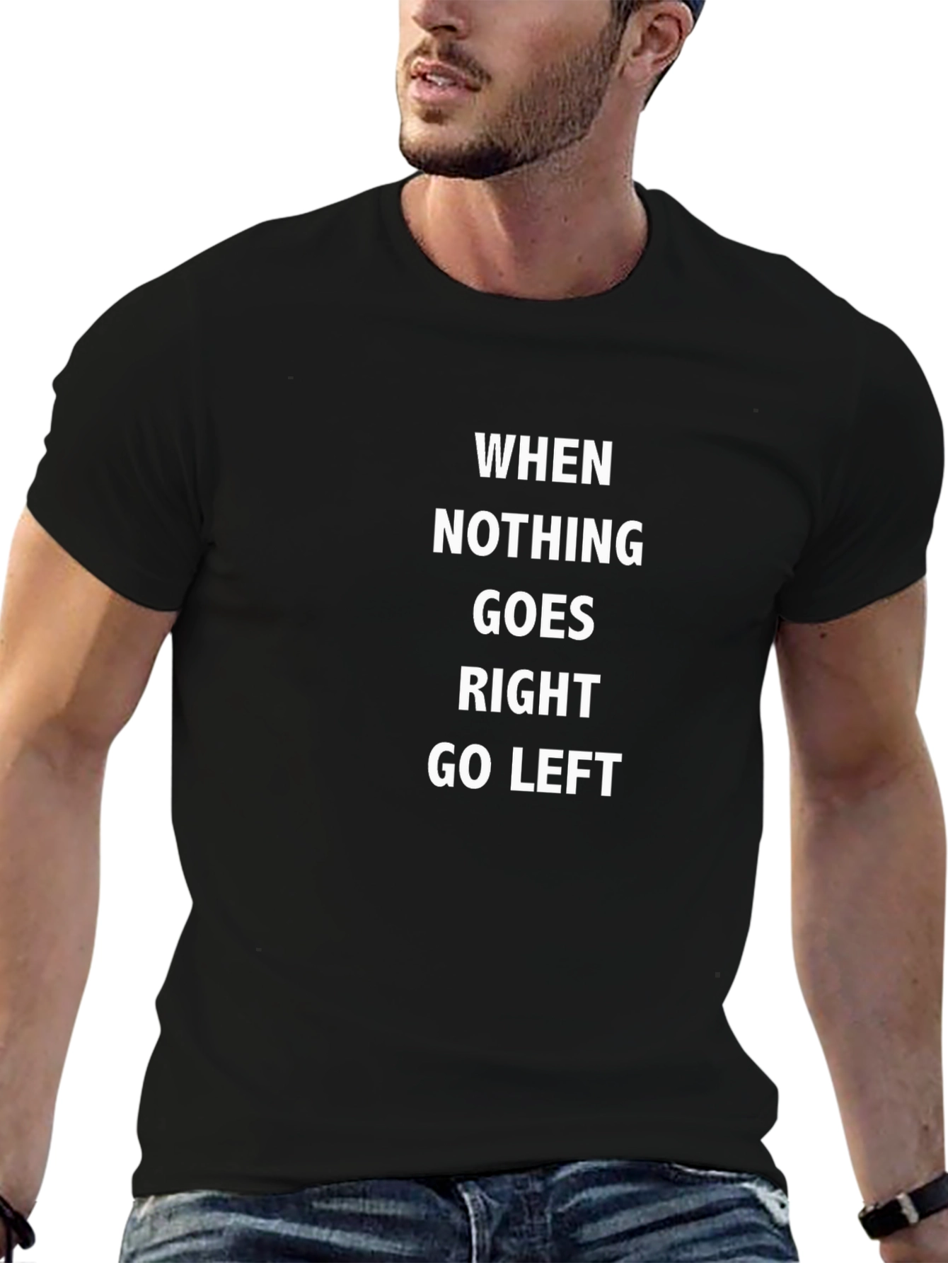 Humorous Go Left Graphic Black T-Shirt