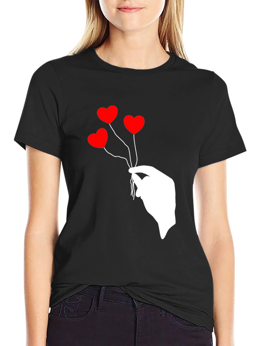 Heart Balloon Graphic Tee - Stylish Black T-Shirt