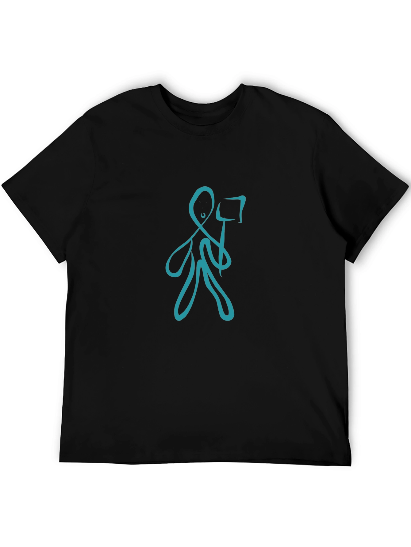 Abstract Blue Figure Black T-Shirt