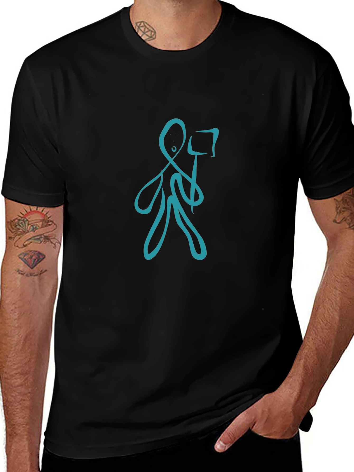 Abstract Blue Figure Black T-Shirt