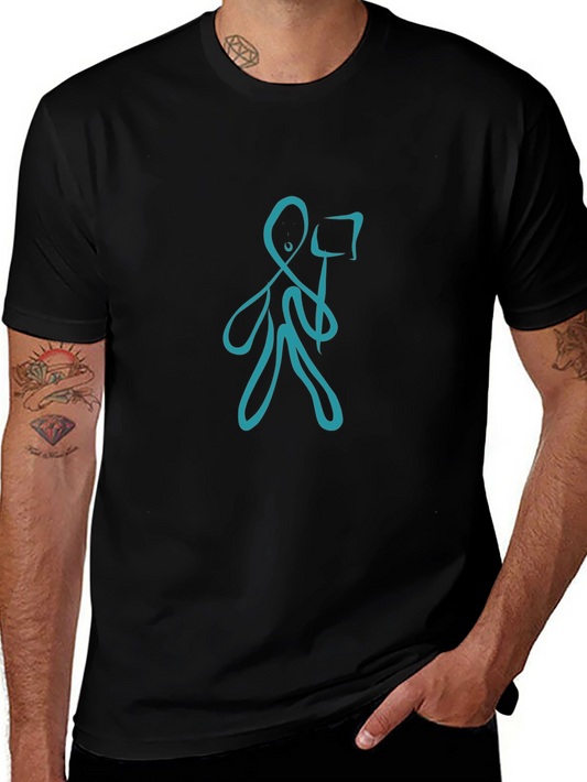 Abstract Blue Figure Black T-Shirt