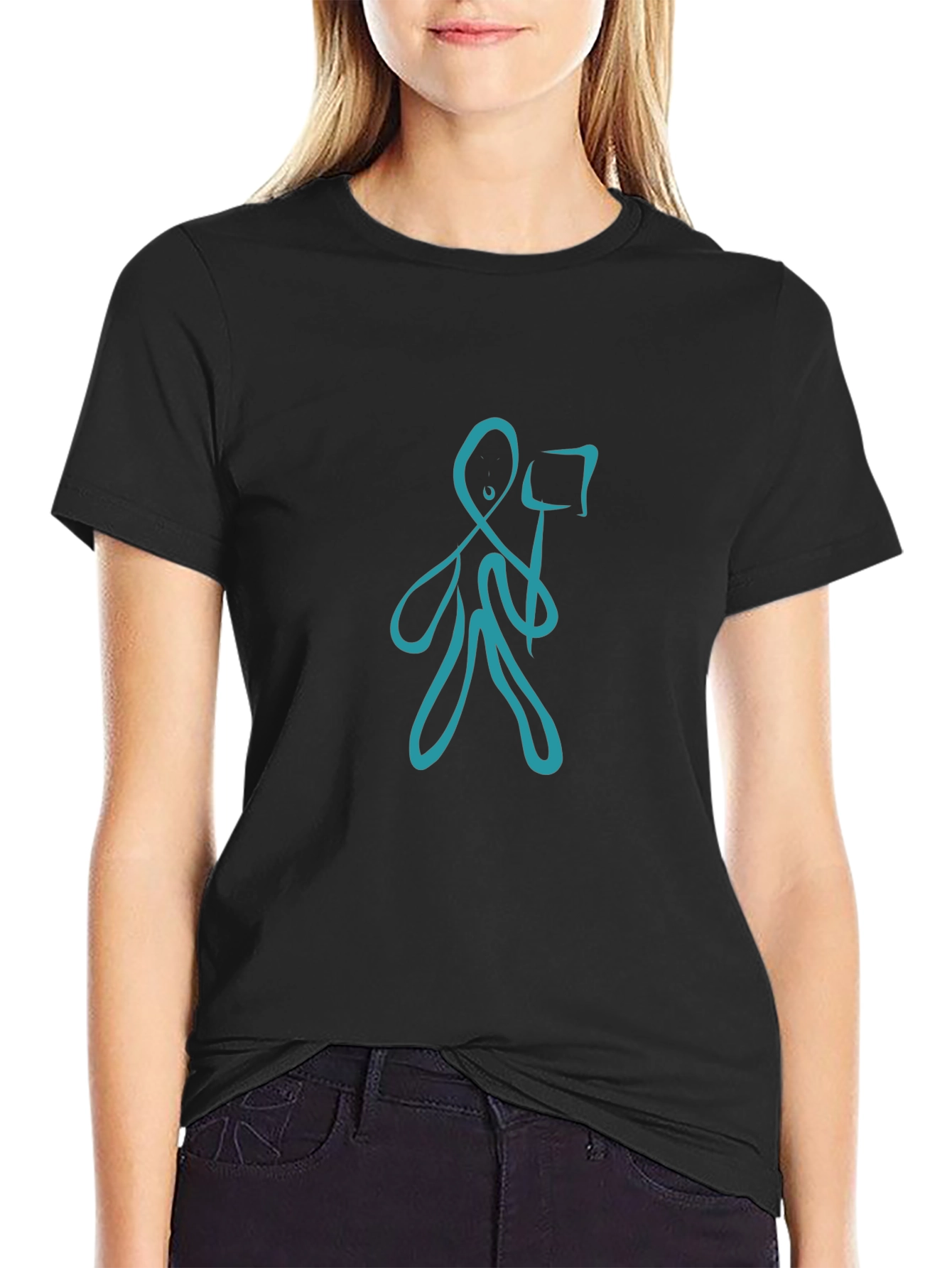 Abstract Blue Figure Black T-Shirt