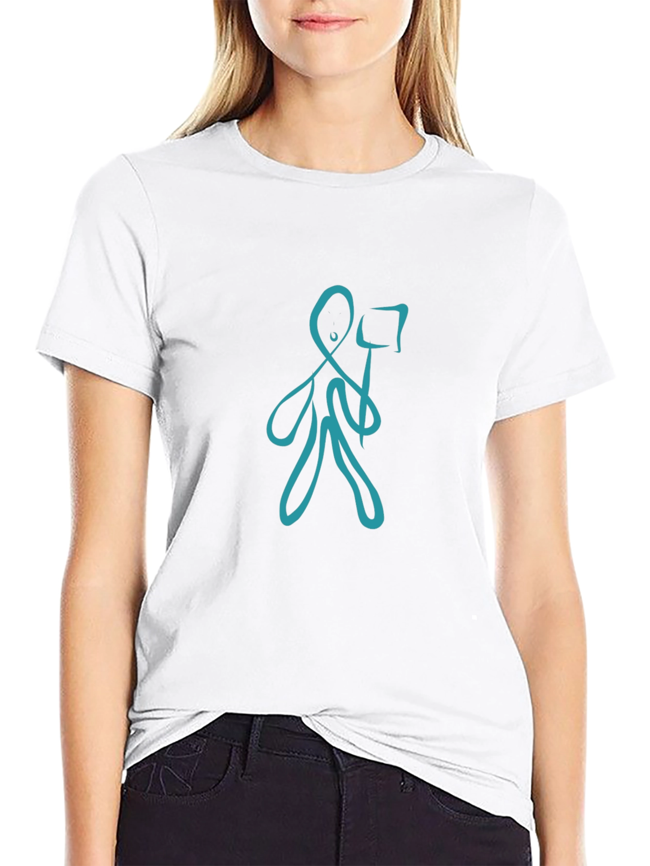 Abstract Blue Figure Black T-Shirt