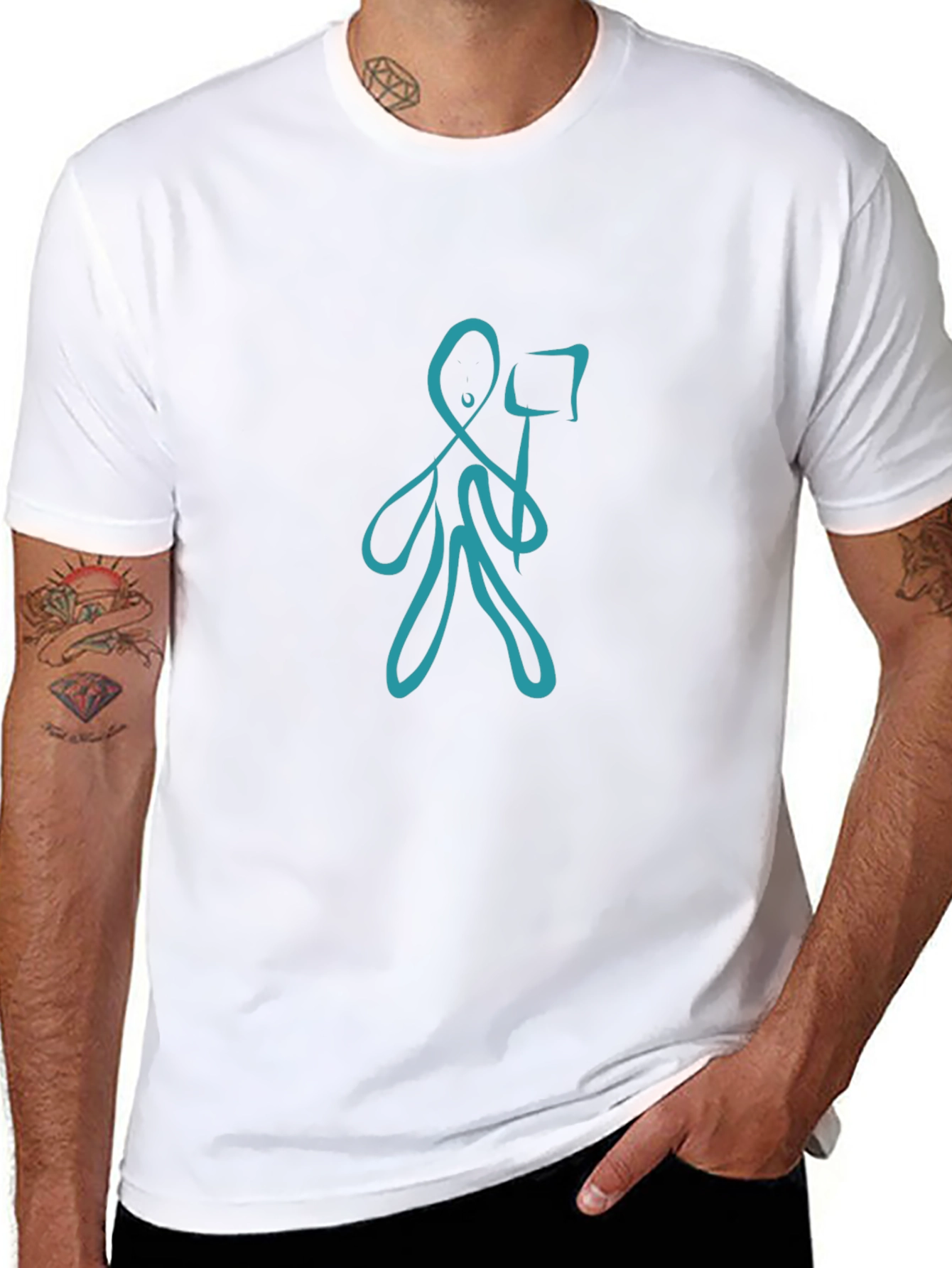 Abstract Blue Figure Black T-Shirt