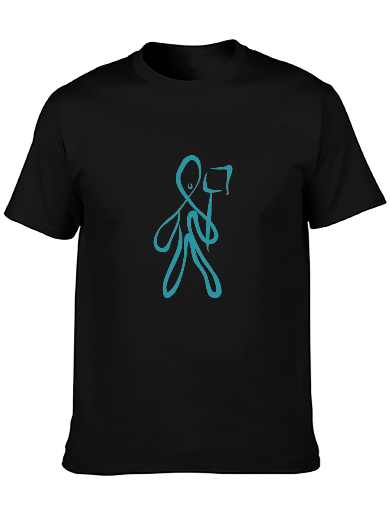 Abstract Blue Figure Black T-Shirt