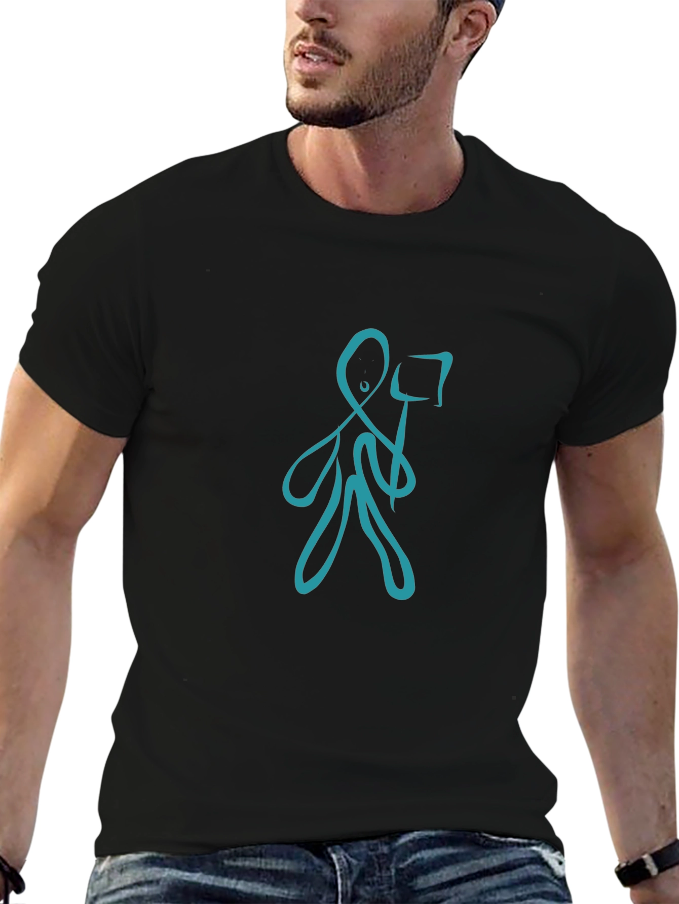 Abstract Blue Figure Black T-Shirt