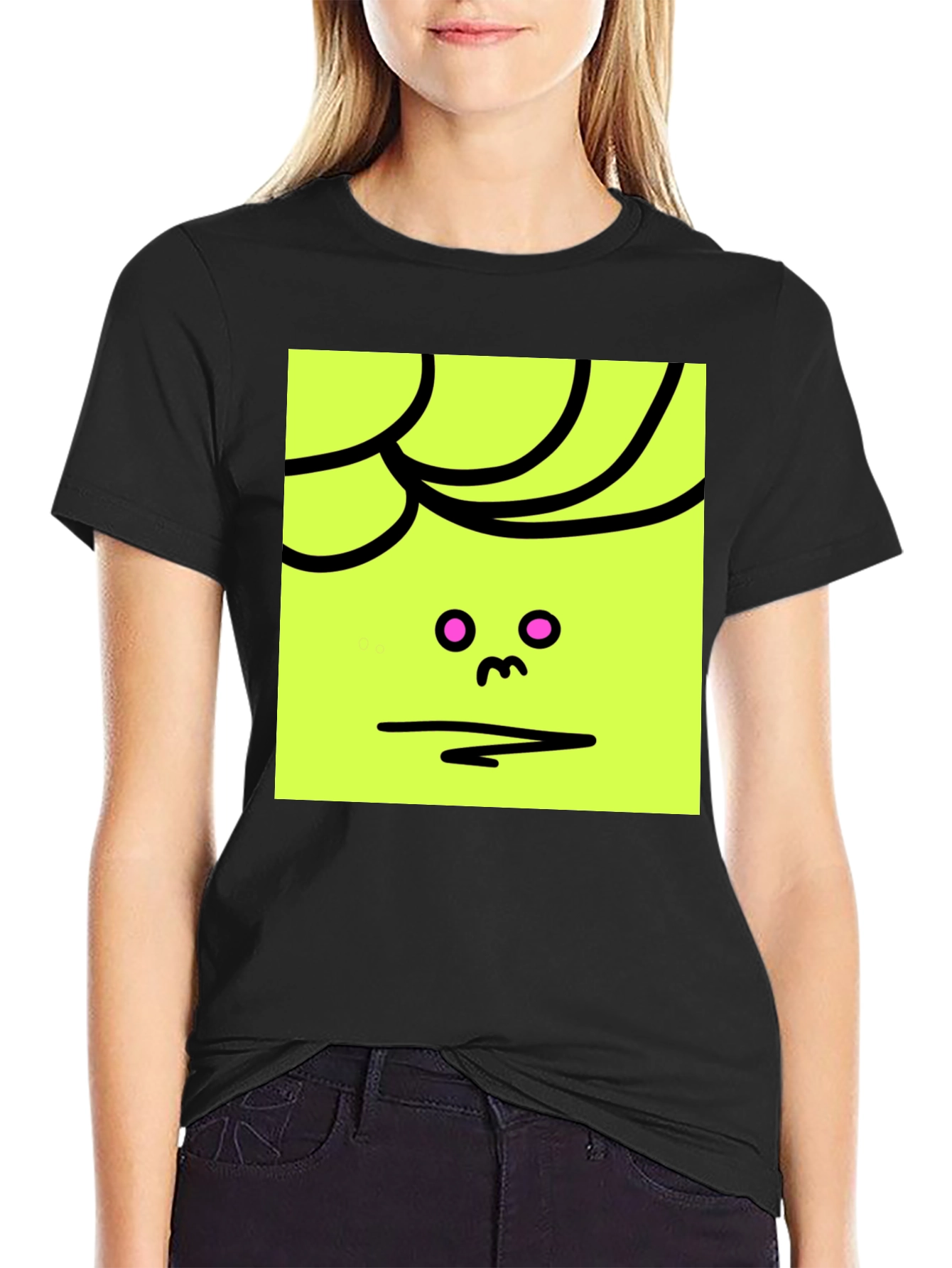 Abstract Face Graphic Tee - Black Cotton Blend