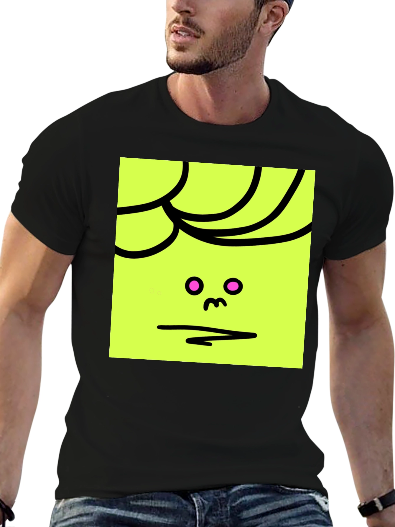 Abstract Face Graphic Tee - Black Cotton Blend