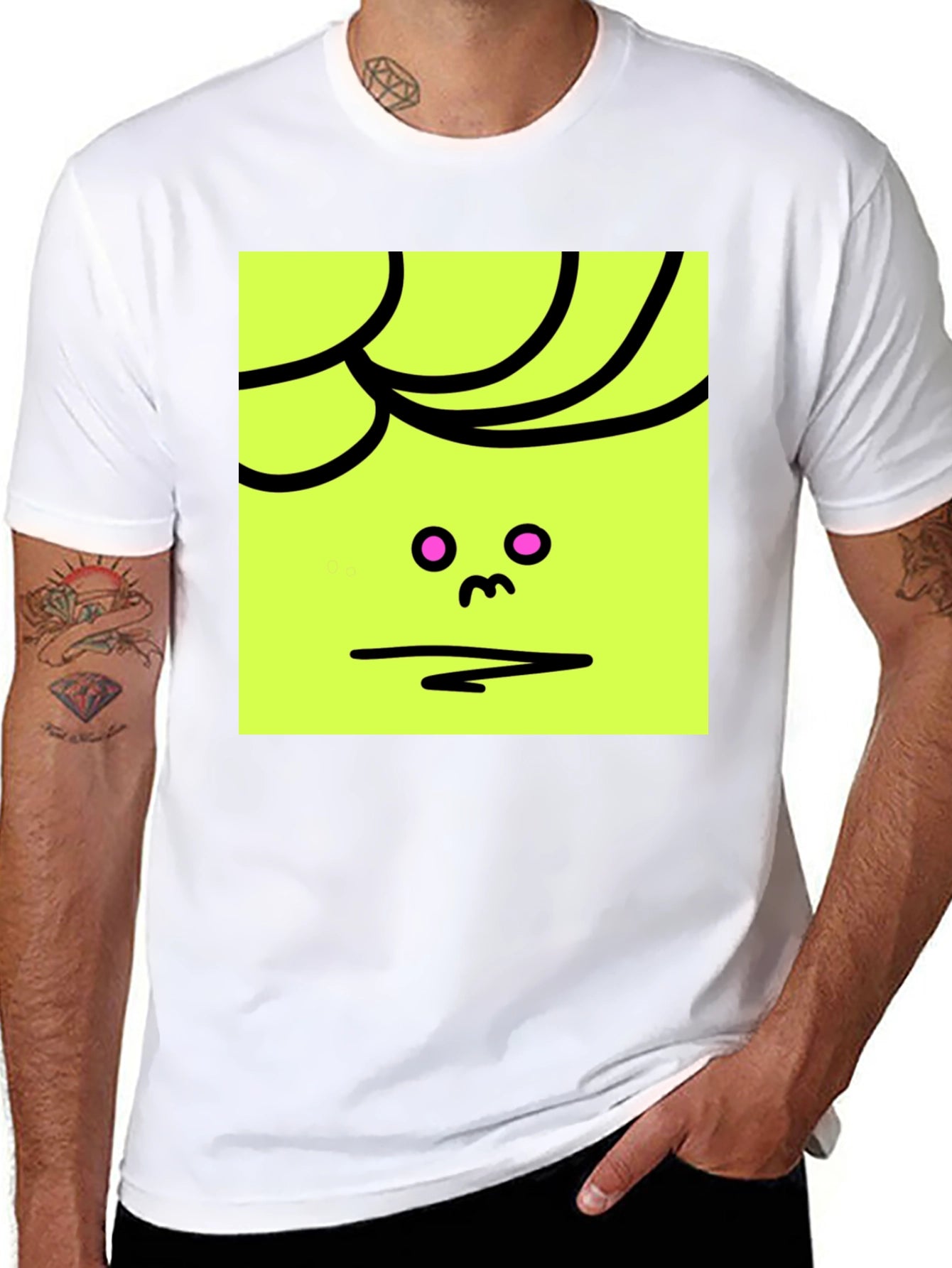 Abstract Face Graphic Tee - Black Cotton Blend