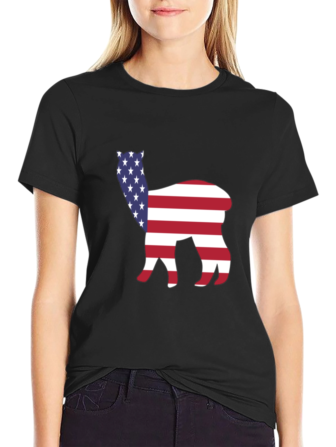 American Alpaca Tee - Patriotic USA Flag Animal Shirt