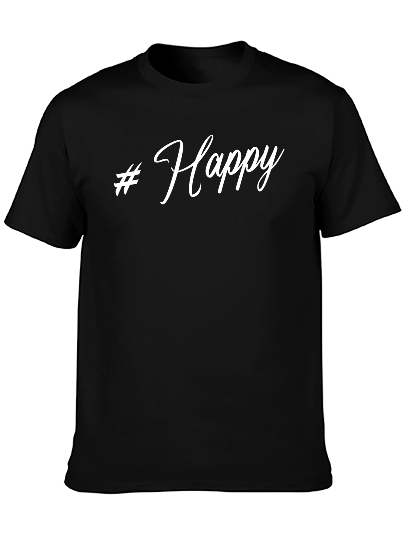#Happy Black T-Shirt - Casual Style Soft Cotton