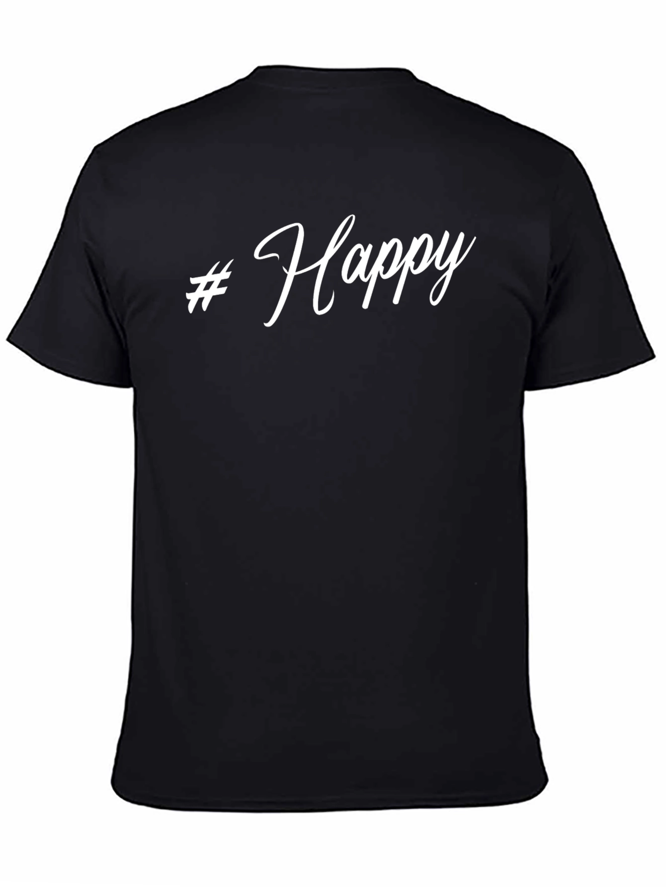 #Happy Black T-Shirt - Casual Style Soft Cotton