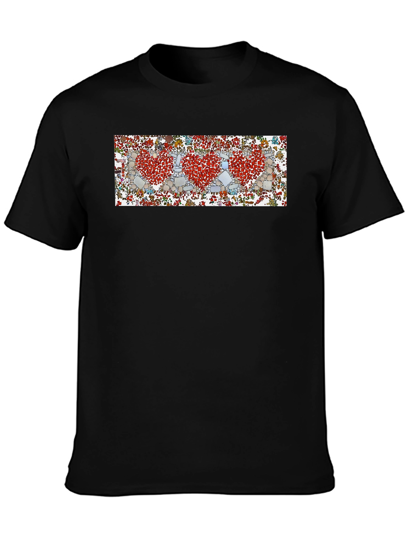 Heart Mosaic Graphic Tee - Stylish Mens Black T-Shirt