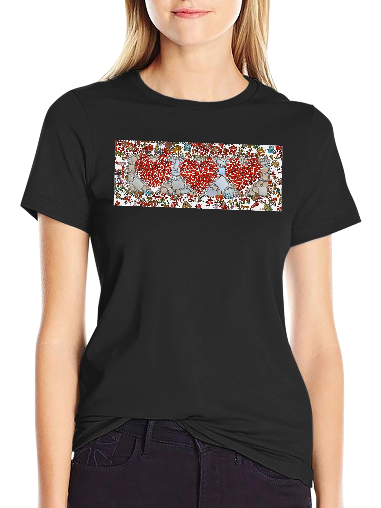 Heart Mosaic Graphic Tee - Stylish Mens Black T-Shirt