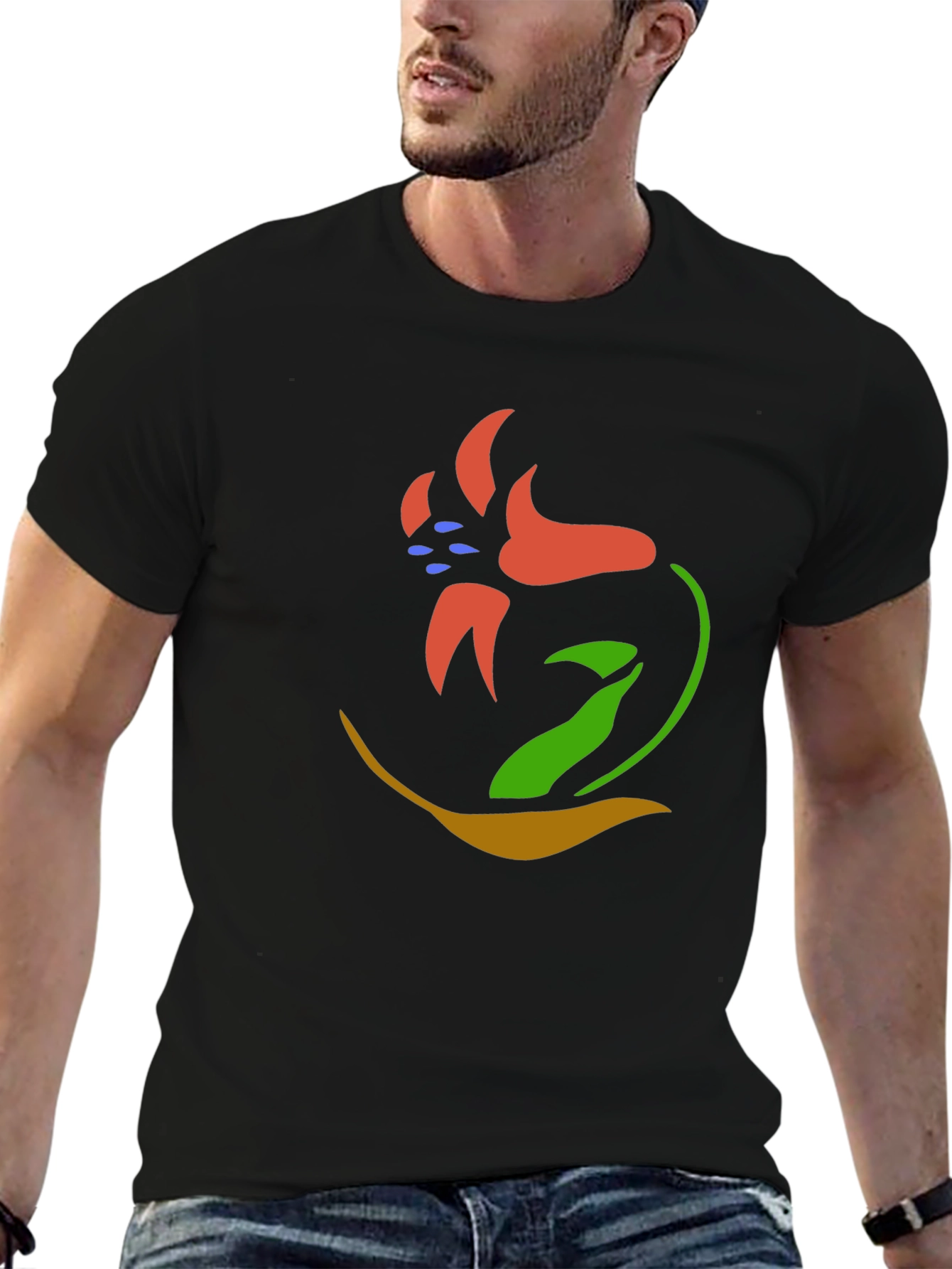 Abstract Flower Graphic Tee - Black Unisex T-Shirt