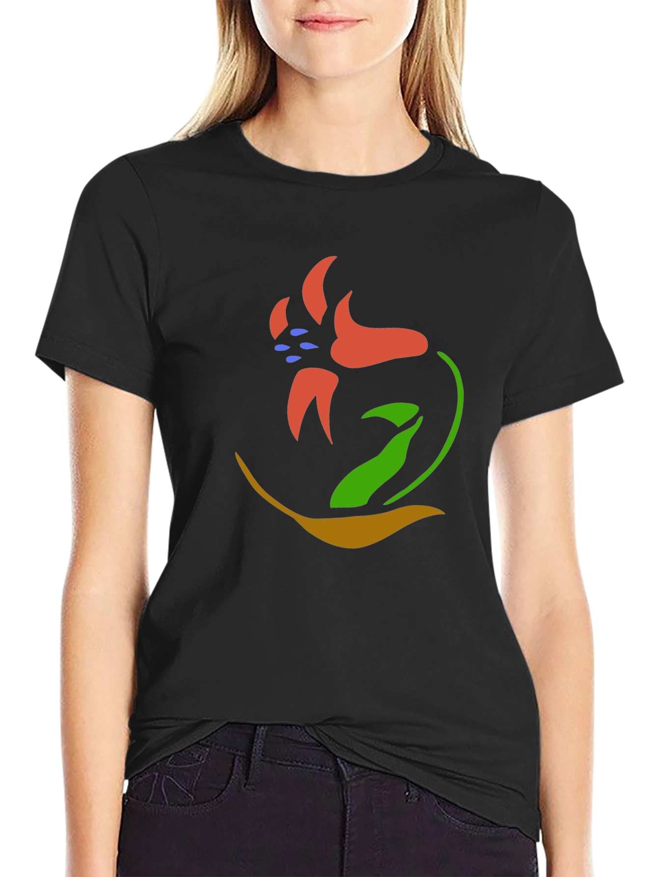 Abstract Flower Graphic Tee - Black Unisex T-Shirt