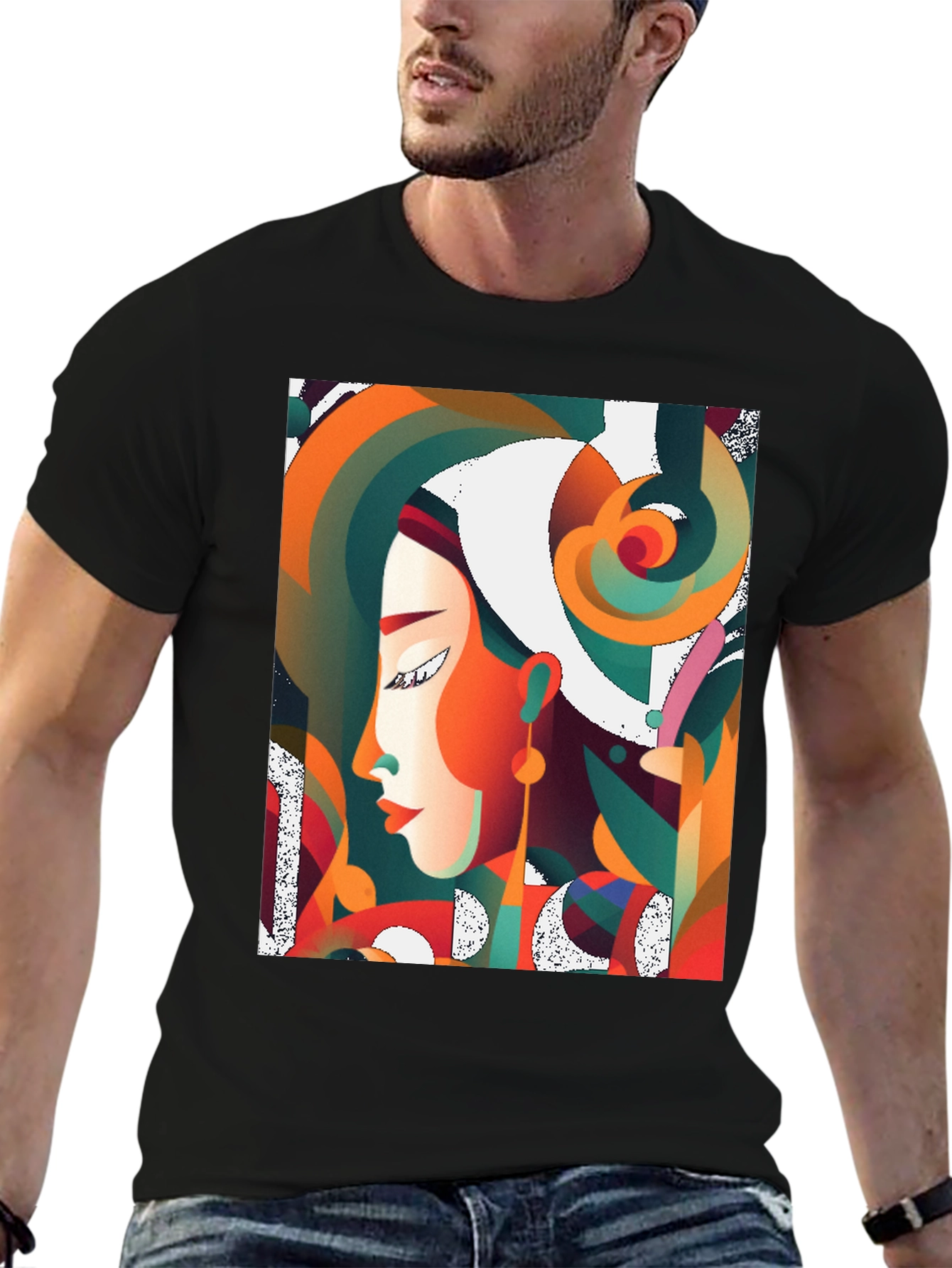 Abstract Art Woman Graphic Black T-Shirt
