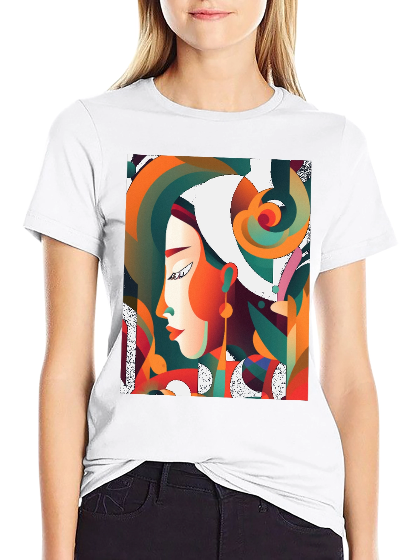 Abstract Art Woman Graphic Black T-Shirt